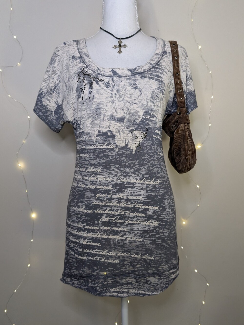 Y2K Grungy Tunic Top With Studs - Slouchy Fit